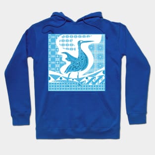 agami heron bird in mexican talavera pattern arts ecopop in sky blue Hoodie